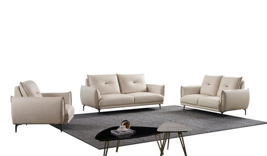 EK-D835 Ivory Genuine Top Grain Leather 3pc Sofa Set