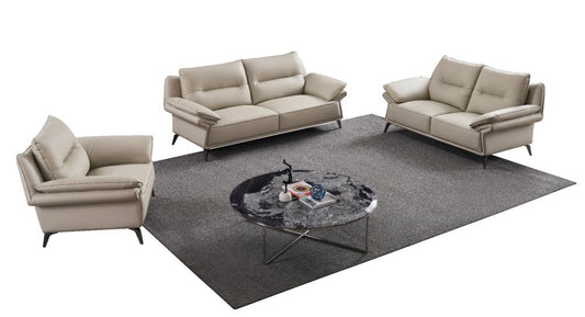 EK-D836 Light Gray Genuine Top Grain Leather 3pc Sofa Set