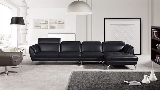 EK-L023 Black Italian Leather Sectional