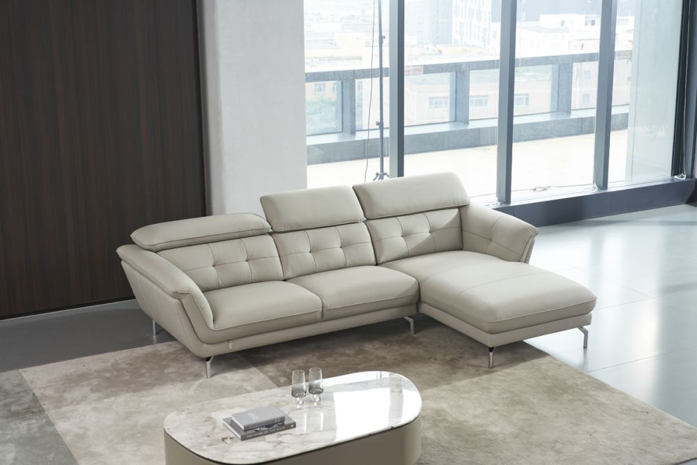 EK-L083 Light Gray Italian Leather Sectional