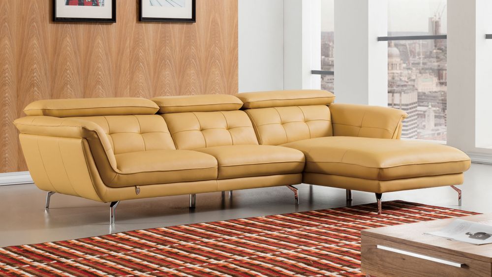 EK-L083 Yellow Italian Leather Sectional