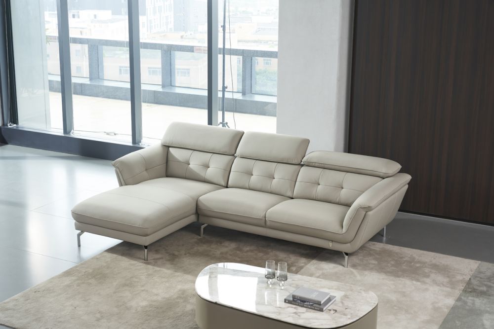 EK-L083 Light Gray Italian Leather Sectional