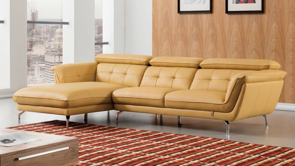 EK-L083 Yellow Italian Leather Sectional