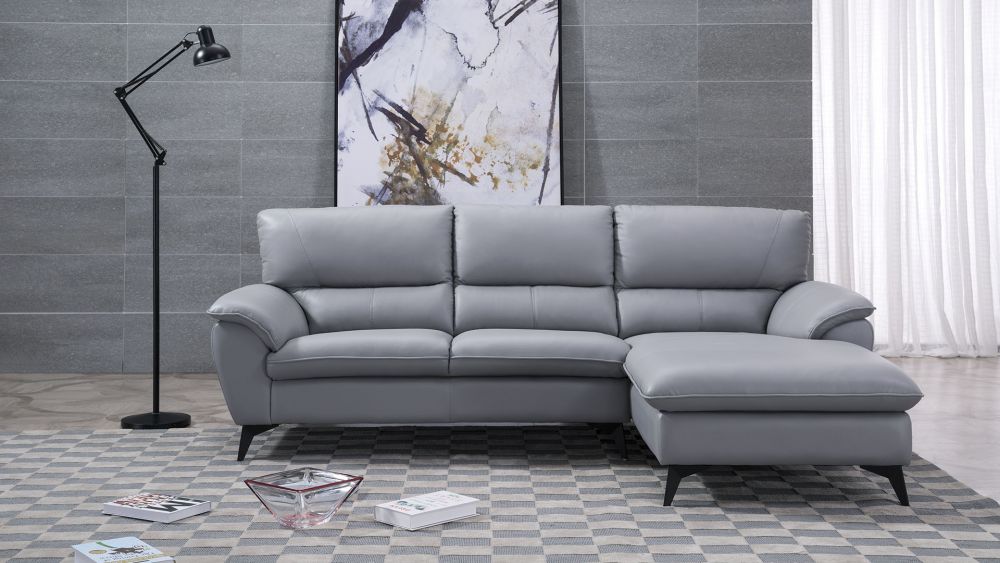 EK-L153 Gray Genuine Leather Sectional