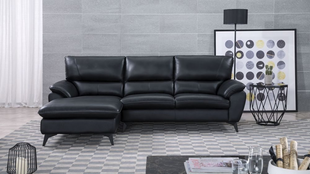 EK-L153 Black Genuine Leather Sectional