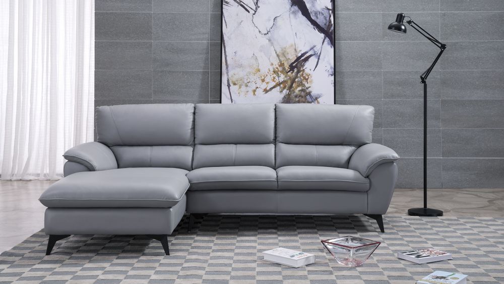 EK-L153 Gray Genuine Leather Sectional