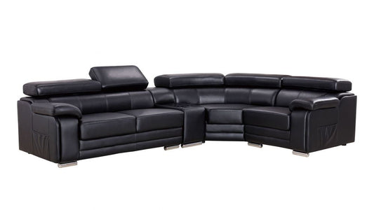 EK-L516 Black Genuine Leather Sectional