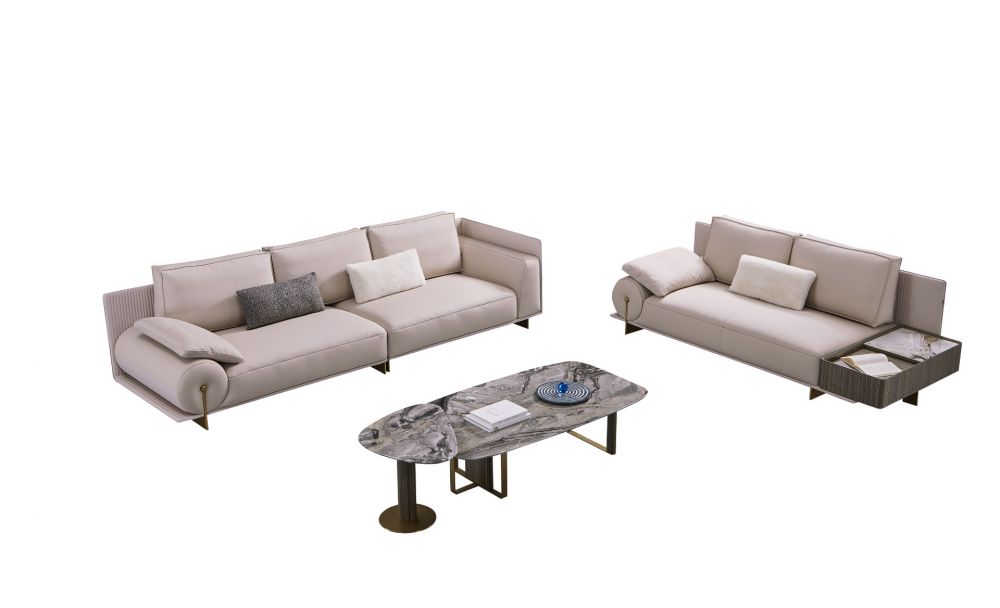 EK-Y1001 Pinkish Gray Top Grain Leather 2pc Sofa Set