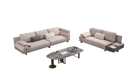 EK-Y1001 Pinkish Gray Top Grain Leather 2pc Sofa Set