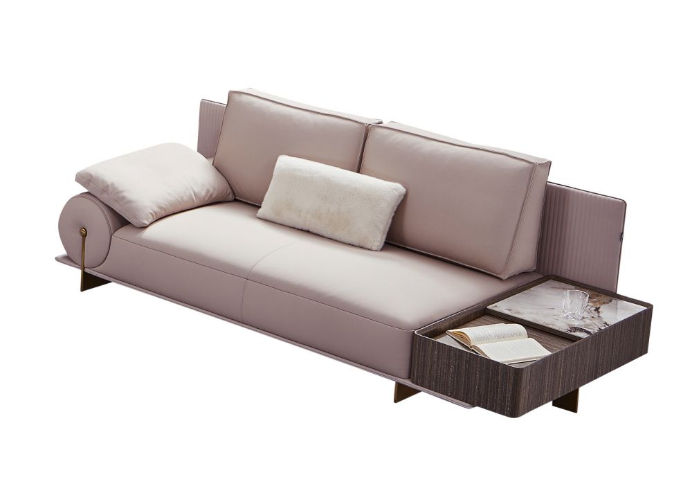 EK-Y1001 Pinkish Gray Top Grain Leather 2pc Sofa Set