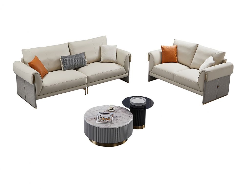 EK-Y1005 Light Gray Genuine Leather 2pc Sofa Set
