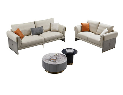EK-Y1005 Light Gray Genuine Leather 2pc Sofa Set