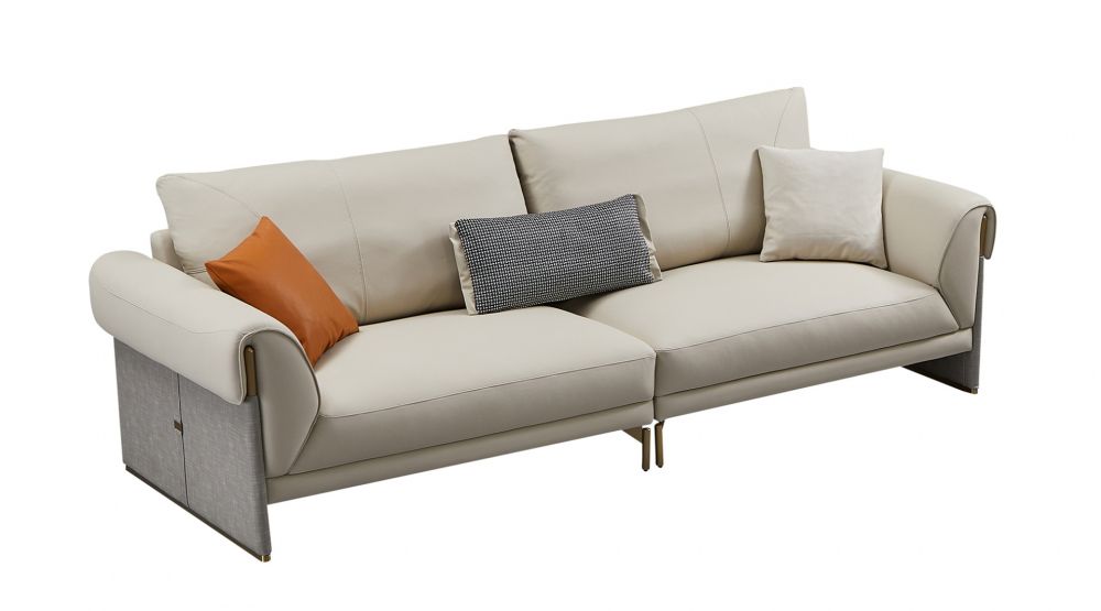 EK-Y1005 Light Gray Genuine Leather 2pc Sofa Set