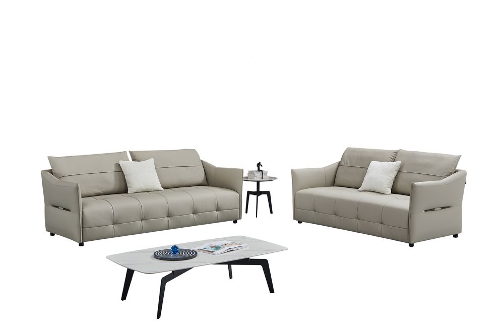 EK-Y1007 Light Gray Genuine Leather 2pc Sofa Set
