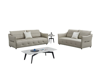 EK-Y1007 Light Gray Genuine Leather 2pc Sofa Set