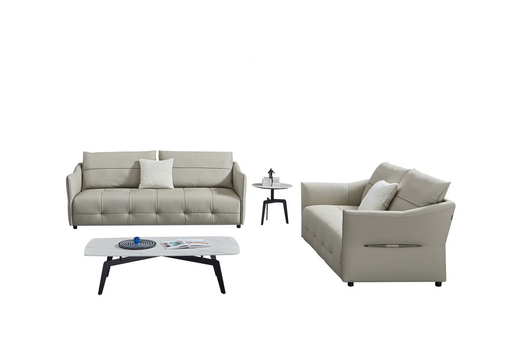 EK-Y1007 Light Gray Genuine Leather 2pc Sofa Set