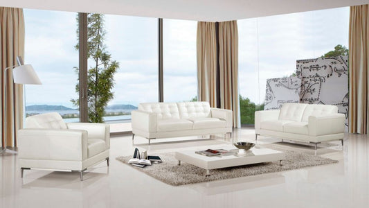 EK003 White Italian Leather 3pc Sofa Set