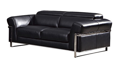 EK012 Black Italian Full Leather 3pc Sofa Set