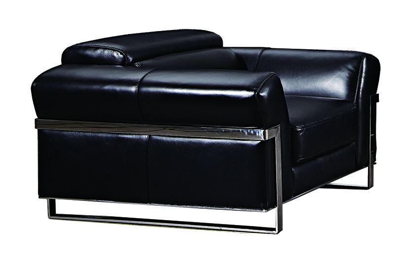 EK012 Black Italian Full Leather 3pc Sofa Set
