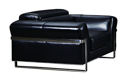 EK012 Black Italian Full Leather 3pc Sofa Set