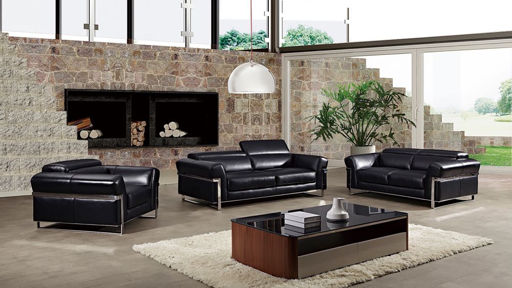 EK012 Purple Italian Full Leather 3pc Sofa Set