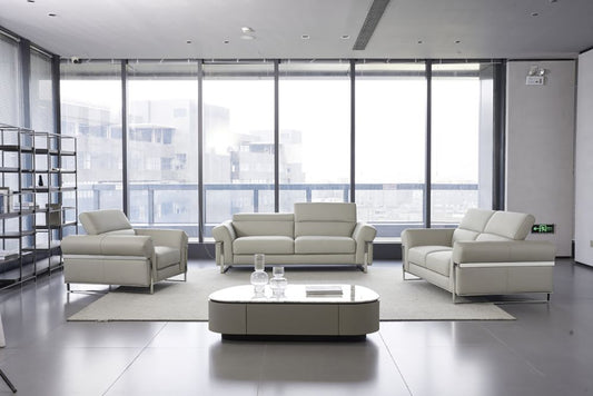 EK012 Light Gray Leather 3pc Sofa Set