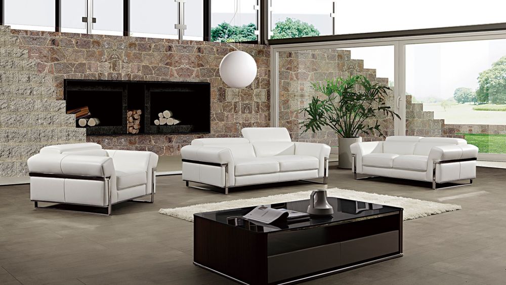 EK012 White Italian Full Leather 3pc Sofa Set