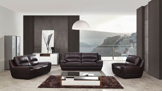 EK018 Dark Brown Italian Leather 3pc Sofa Set