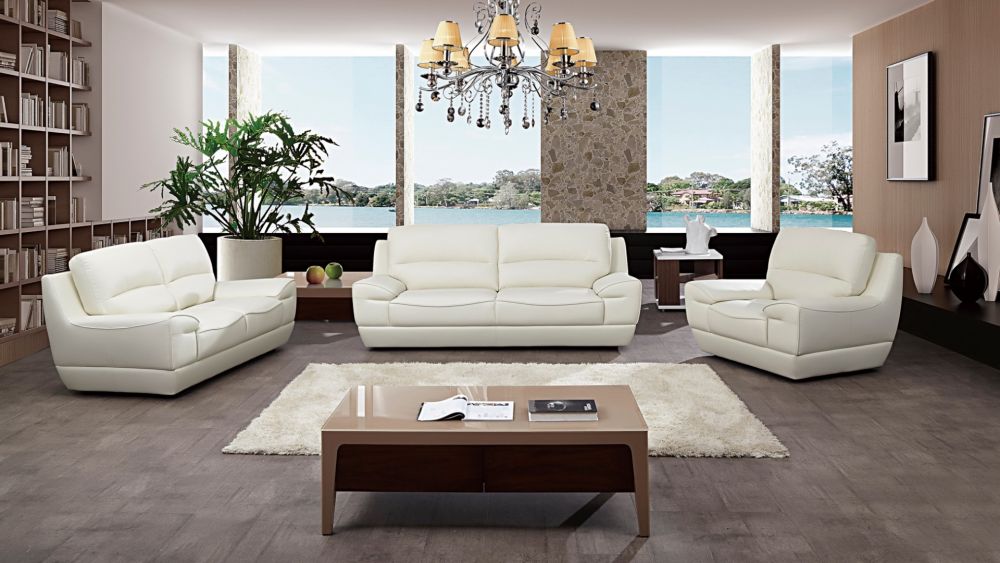 EK018 White Italian Leather 3pc Sofa Set