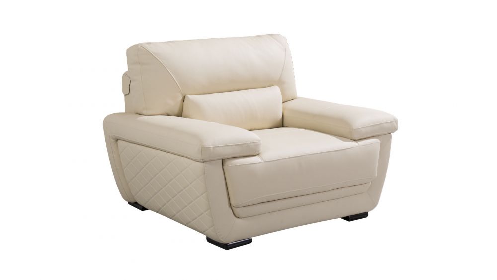 EK019 Cream Italian Leather 3pc Sofa Set