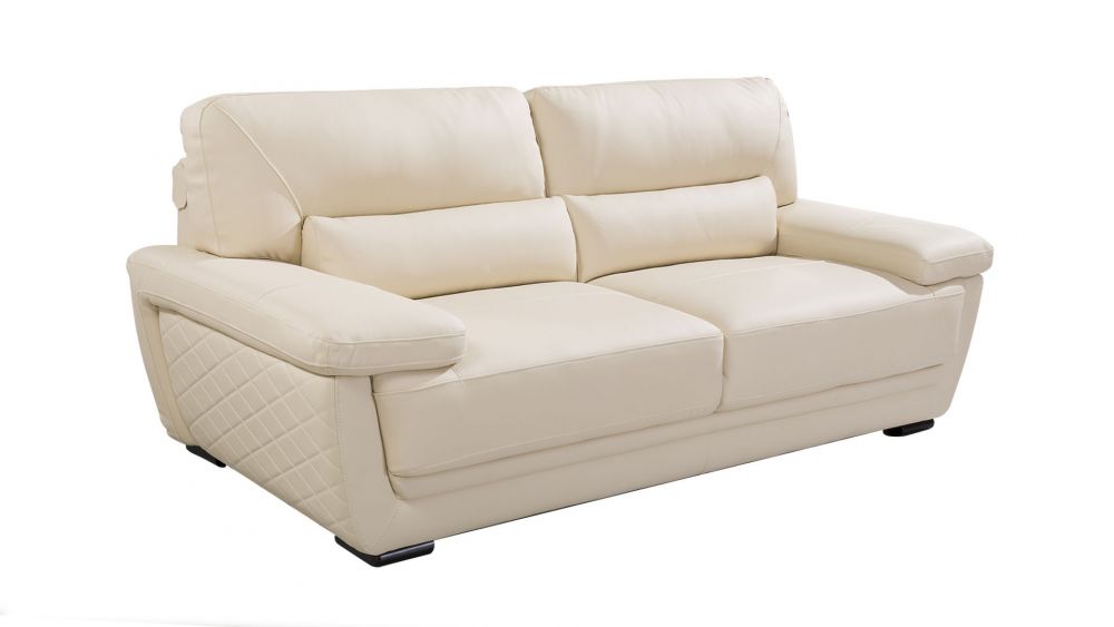 EK019 Cream Italian Leather 3pc Sofa Set