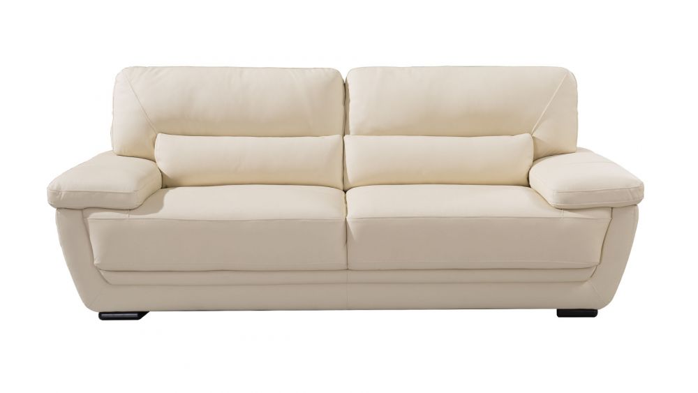EK019 Cream Italian Leather 3pc Sofa Set