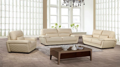 EK019 Cream Italian Leather 3pc Sofa Set