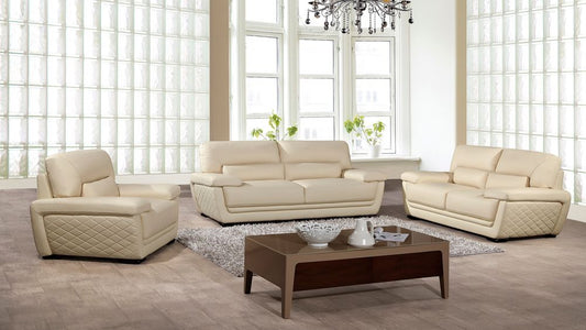 EK019 Cream Italian Leather 3pc Sofa Set