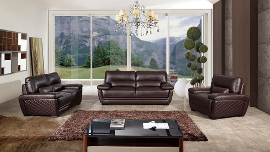 EK019 Dark Brown Italian Leather 3pc Sofa Set