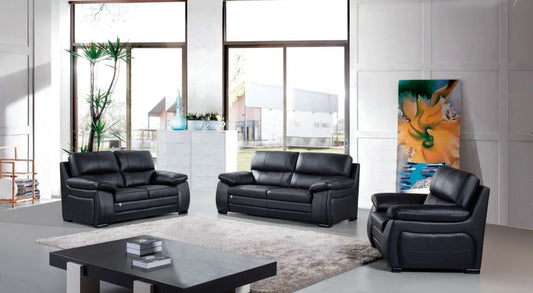 EK041 Black Italian Leather 3pc Sofa Set