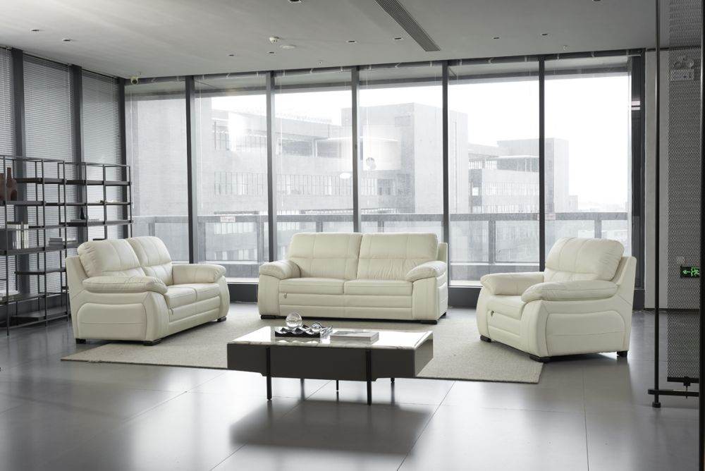 EK041 Ivory Italian Leather 3pc Sofa Set
