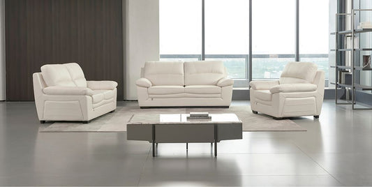 EK045 Ivory Italian Leather 3pc Sofa Set