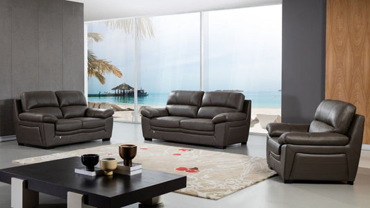 EK045 Taupe Italian Leather 3pc Sofa Set