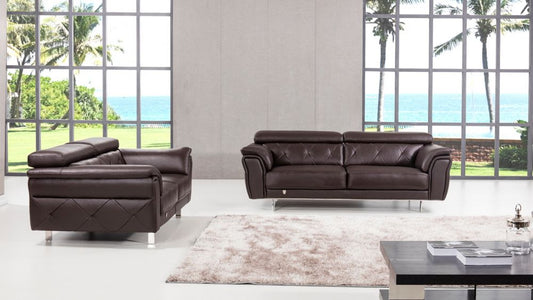 EK068 Dark Chocolate Italian Leather 2pc Sofa Set
