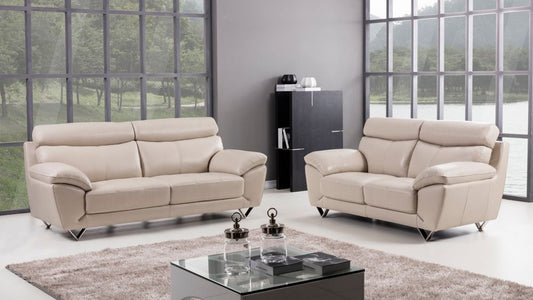 EK078 Light Gray Italian Leather 2pc Sofa Set