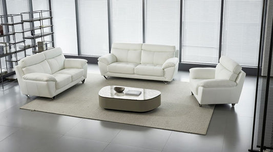 EK078 White Italian Leather 2pc Sofa Set