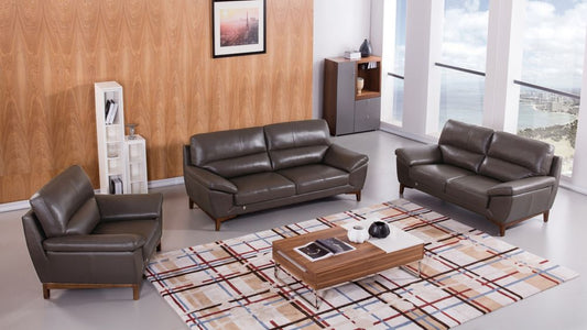 EK080 Taupe Italian Leather 3pc Sofa Set