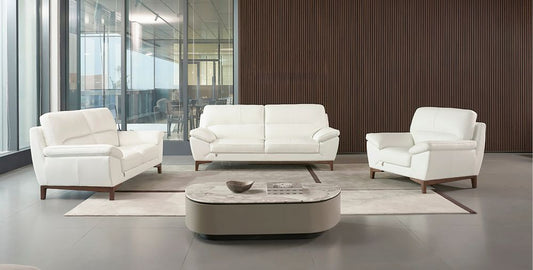 EK080 White Italian Leather 3pc Sofa Set