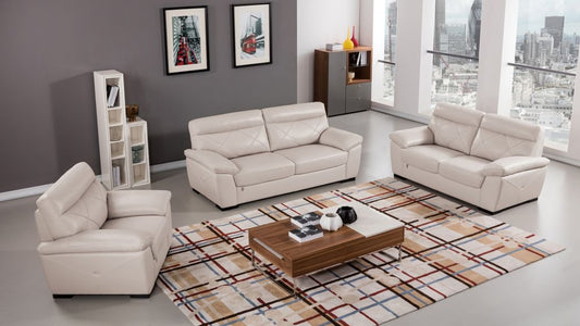 EK081 Light Gray Italian Leather 3pc Sofa Set
