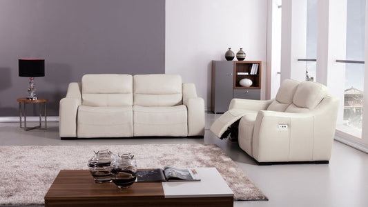 EK086 Light Gray Italian Leather Recliner 2pc Sofa Set