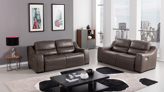EK086 Taupe Italian Leather Recliner 2pc Sofa Set
