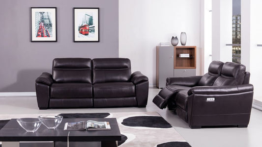 EK088 Dark Brown Italian Full Leather Recliner 2pc Sofa Set