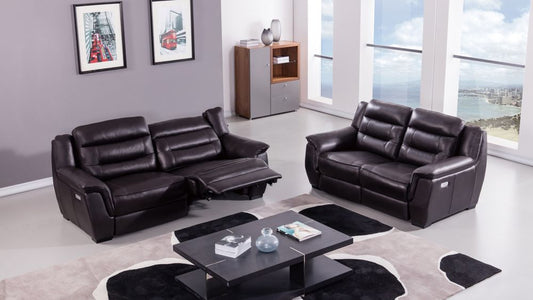EK089 Dark Brown Italian Leather Recliner 2pc Sofa Set