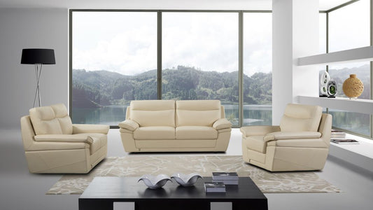 EK092 Cream Italian Leather 3pc Sofa Set